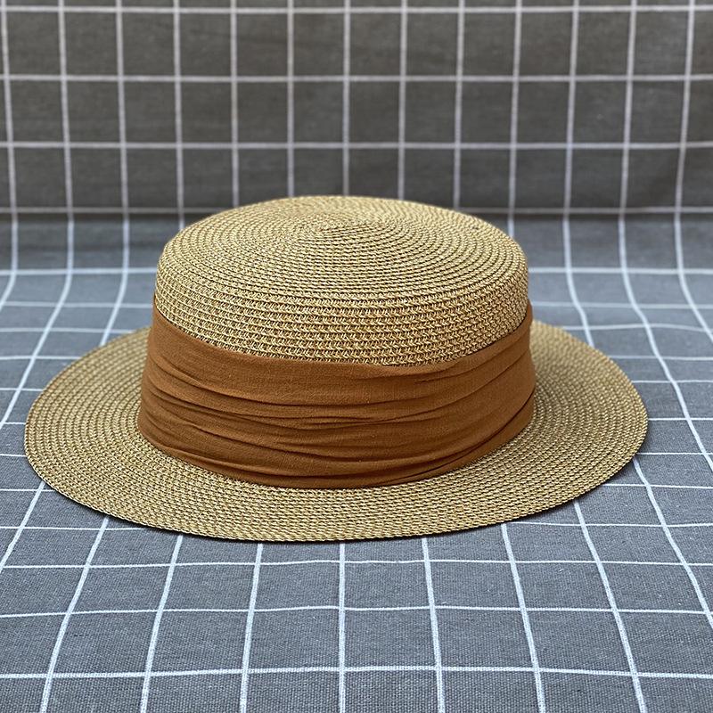 

Простая хлопково-льняная ткань, плиссированная шляпа-федора из соломы, женская летняя дорожная защита от солнца, пляжная шляпа от солнца для отпуска M（56-58cm）