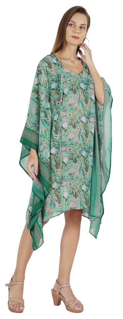 Moomaya Women  s Short Hoodie Kaftan Loose Tunic Kimono Sleeve Mini Beach Cover Up