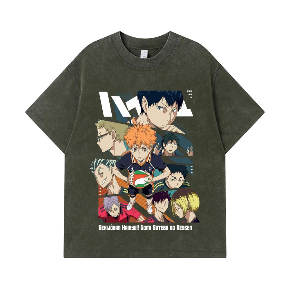275 GSM Washed T-shirts 100% Cotton Haikyu V5 Print Unisex Heavy Cotton T Shirt S