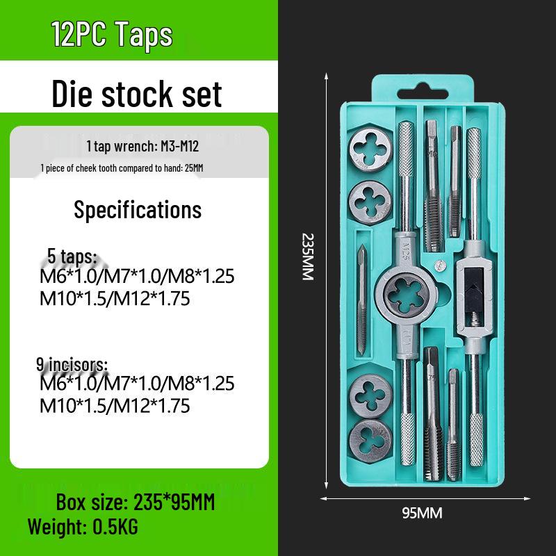 Complete Metric & Imperial Taper Tap and Die Set with Wrench & Round Die Holder