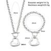 Unisex Stainless Steel Heart Pendant Necklace & Bracelet Set - Minimalist Hip Hop Trend