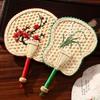 Traditional Style Handmade Embroidered Woven Cattail Fan, Portable Hanfu Fan, Chinese Style, High Aesthetic Value, Summer Mosquito Repellent, Portable