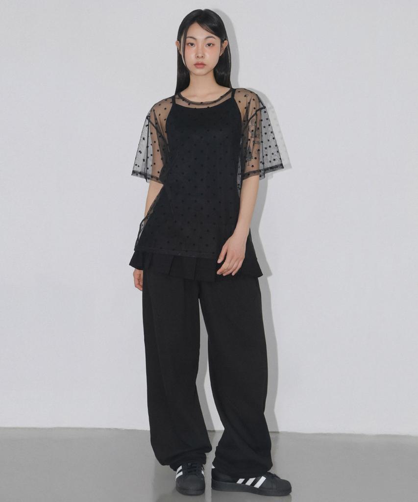 CHICKS Star Mesh Oversized Short Sleeve Tee Black