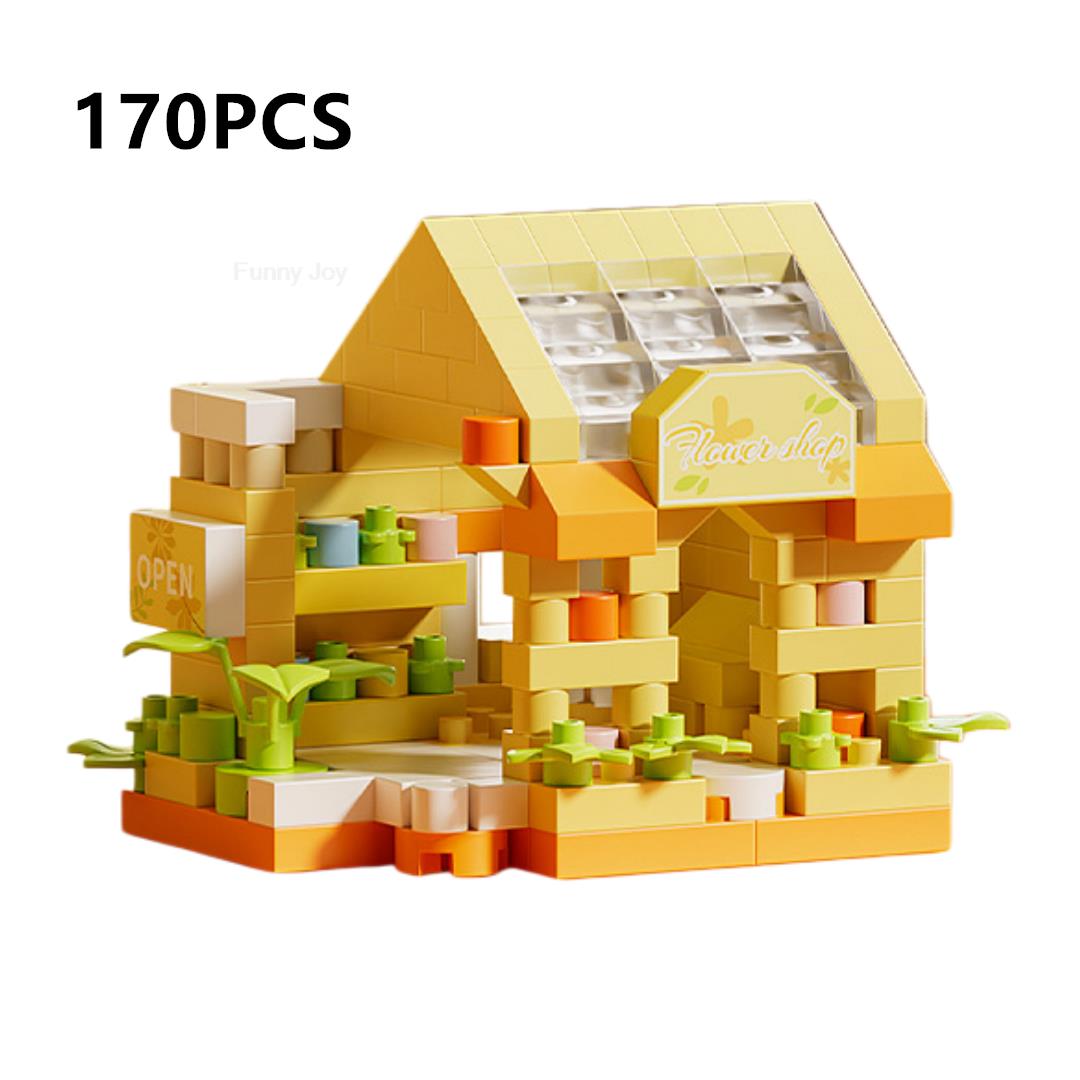 

City Street View Flower Shop Food House Flower Shop Food House Building Blocks Kit Home Decor Girls Assembly Bricks Model Toy No Box
