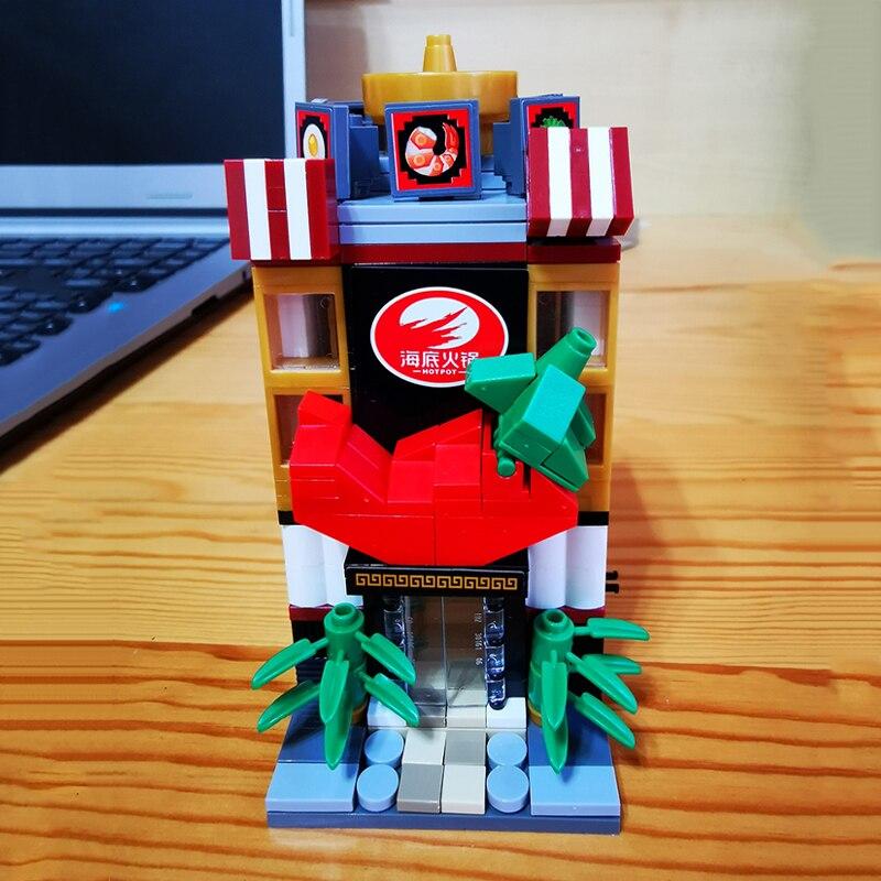 LOZ 1627 Stadtstraße Topf Lebensmittelgeschäft Restaurant Architekturmodell Miniblöcke Ziegel Gebäude Spielzeug ohne Box