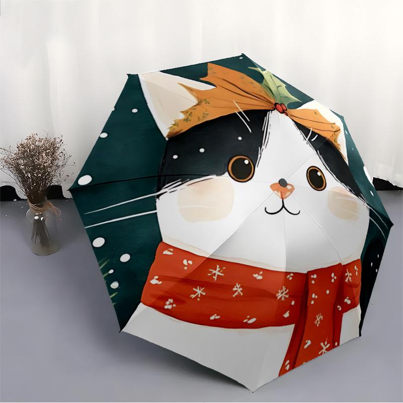 1pc Winter Cat Automatic Folding Umbrella - Compact 8-Rib Design, Durable Plastic & Iron, Lightweight for Outdoor Daily Use177