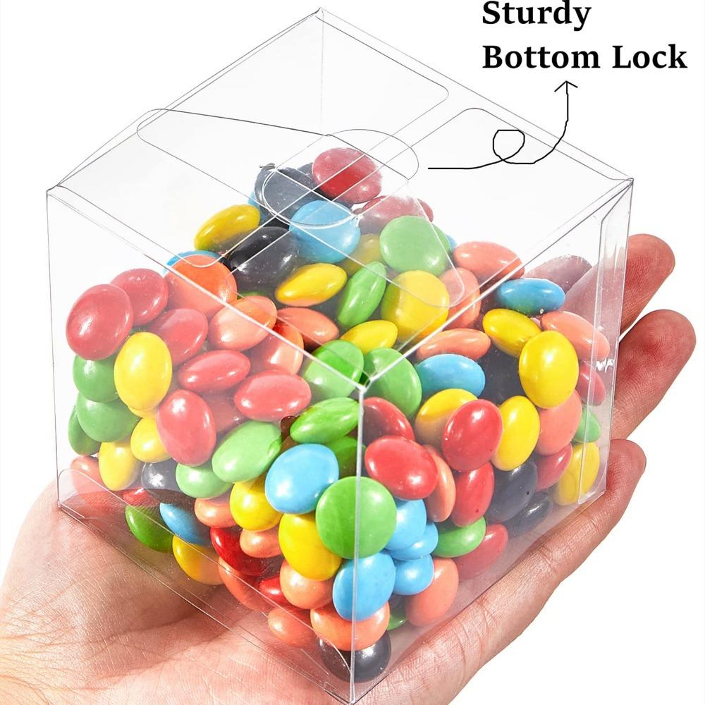 15pcs PET Clear Plastic Party Favor Boxes with Golden Ribbon Transparent Cube Treat Boxes Gift Packaging Boxes Waterproof Folding Gift Containers