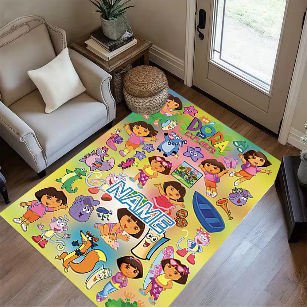 Dora Explorer Adventure Customize Text Floor Mat Perfect for Game Room Living Rooms Foyer Bedrooms Anti-slip Rug Anime Office Decor