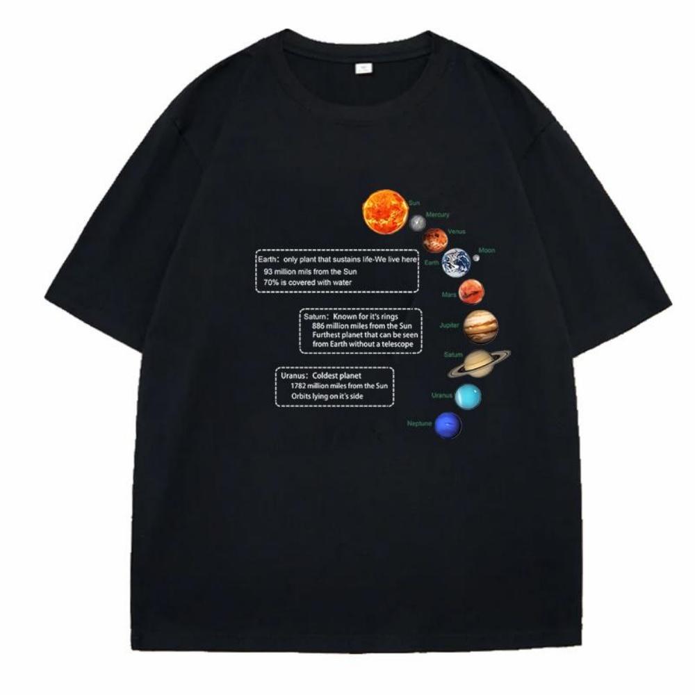 Stampa Pianeti del Sistema Solare Cosmico Top Hip Hop Manica Corta Estivo Street Casual T-shirt Abbigliamento T-shirt Larga Oversize Top in Cotone