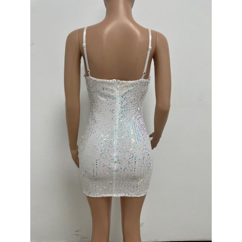 Γυναικείο Καλοκαιρινό Αμάνικο Φόρεμα Περιτύλιγμα με Παγιέτες που Αγκαλιάζει τους Γοφούς, Στυλ Διακοπών, Χάλτερ, Γαλλικό Φόρεμα