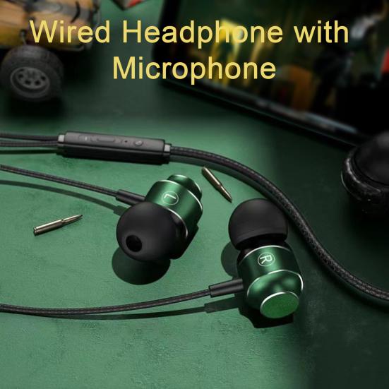 Metal In-ear Gaming Bass Microphone Volume Headset with Adjustable 3.5mm Plug Stereo Wired
