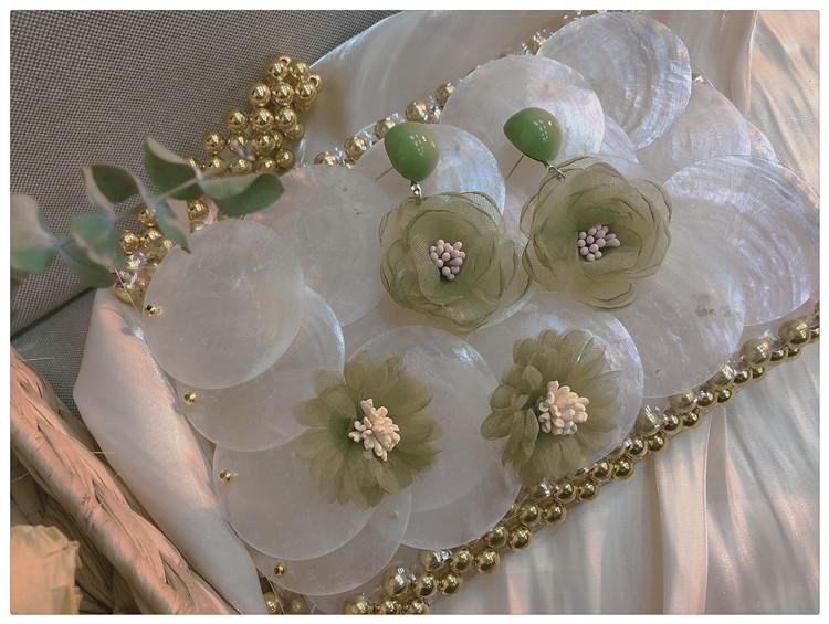 Gauze Multi-Layer Flower Simple Summer Sweet Girl Versatile Stud Earrings