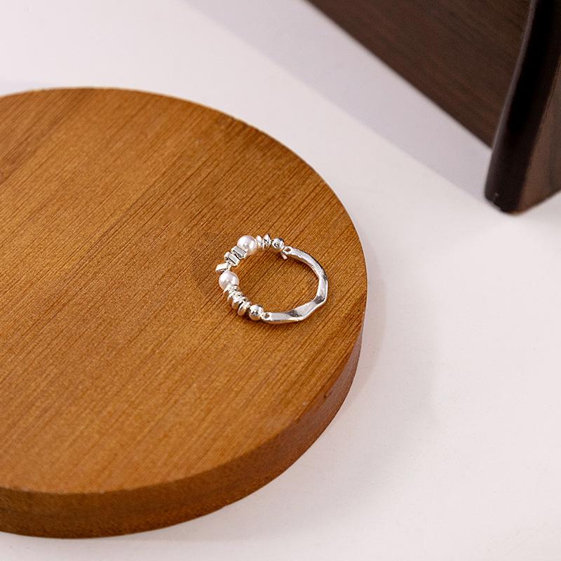 Simple Irregular Broken Silver Pearl Ring, Fashionable High-End Elastic Rope Finger Ring Commuter Ring