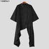 INCERUN Mens Vintage Ethnic Sets Solid Color Stand Collar Long Sleeve Irregular Tunic Top and Loose Pants Outfits