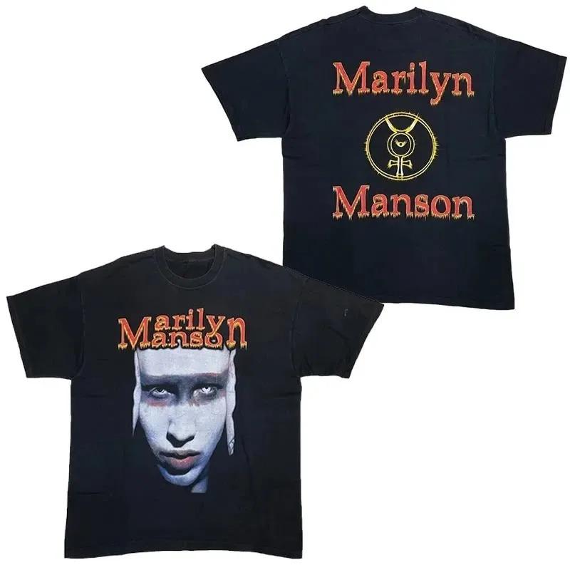 

Marilyn Manson Индустриальный Метал 90-х Винтажный Портрет Графика Оверсайз Уличная Футболка с Символом Анкха для Фанатов Рока и Готики 4XL