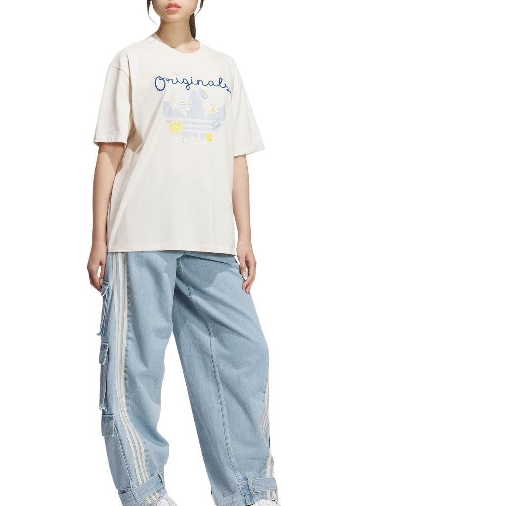 Adidas Originals Graphic Comfortable Casual Simple Versatile Moisture-Wicking Short Sleeve T-Shirt Women Tops Pink White KB8958