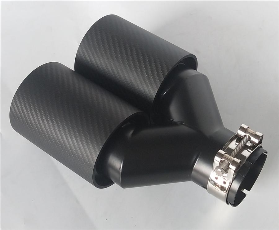 Universal Y Style Left Right Side Full Matte Car Thickened 100% Real Carbon Fiber Exhaust Dual TWIN End Tips for BMW 63mm In 89MM Out Dual Pipes