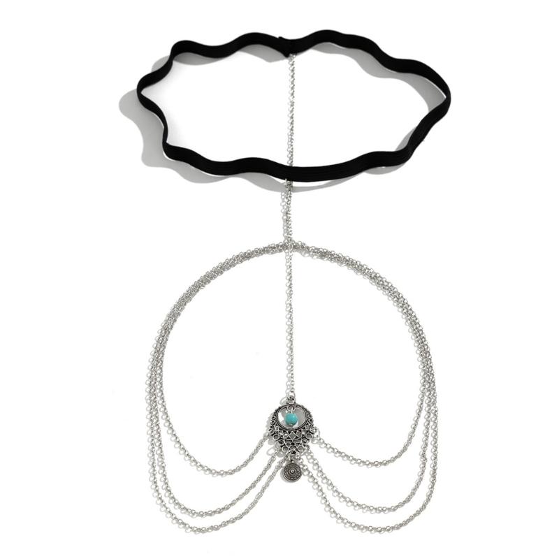 Womens Layered Metal Tassels Leg Chain Lace Thigh Belt Adjusted Elastic Thigh Chain Party Beach Holiday Body Jewelry