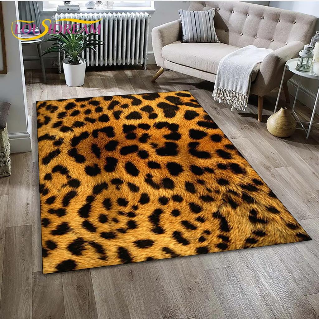 Wild Leopard Print 3D Series Area Rug,Carpet Rug for Home Living Room Bedroom Sofa Doormat Kitchen Decor,kids Non-slip Floor Mat