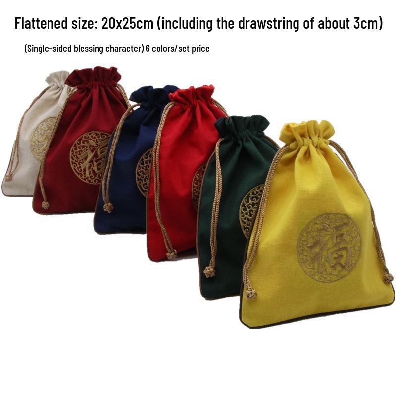 "Extra Large Embroidered Linen Drawstring Bag for Storage and Gifting"