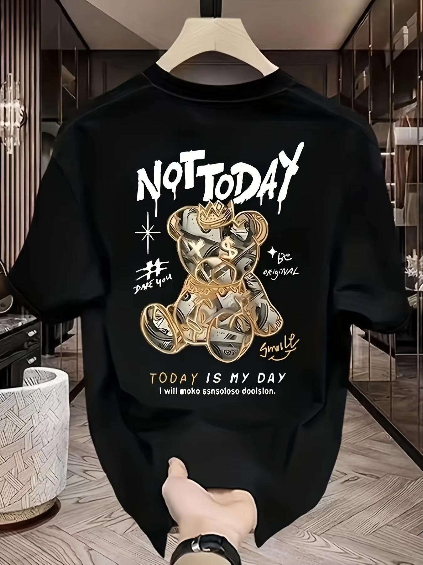 

Summer New Product Design Pure Cotton Fashion Casual Loose Bear Pattern Printing Unisex Short-sleeved T-shirt Top Boys and Girls S чорний