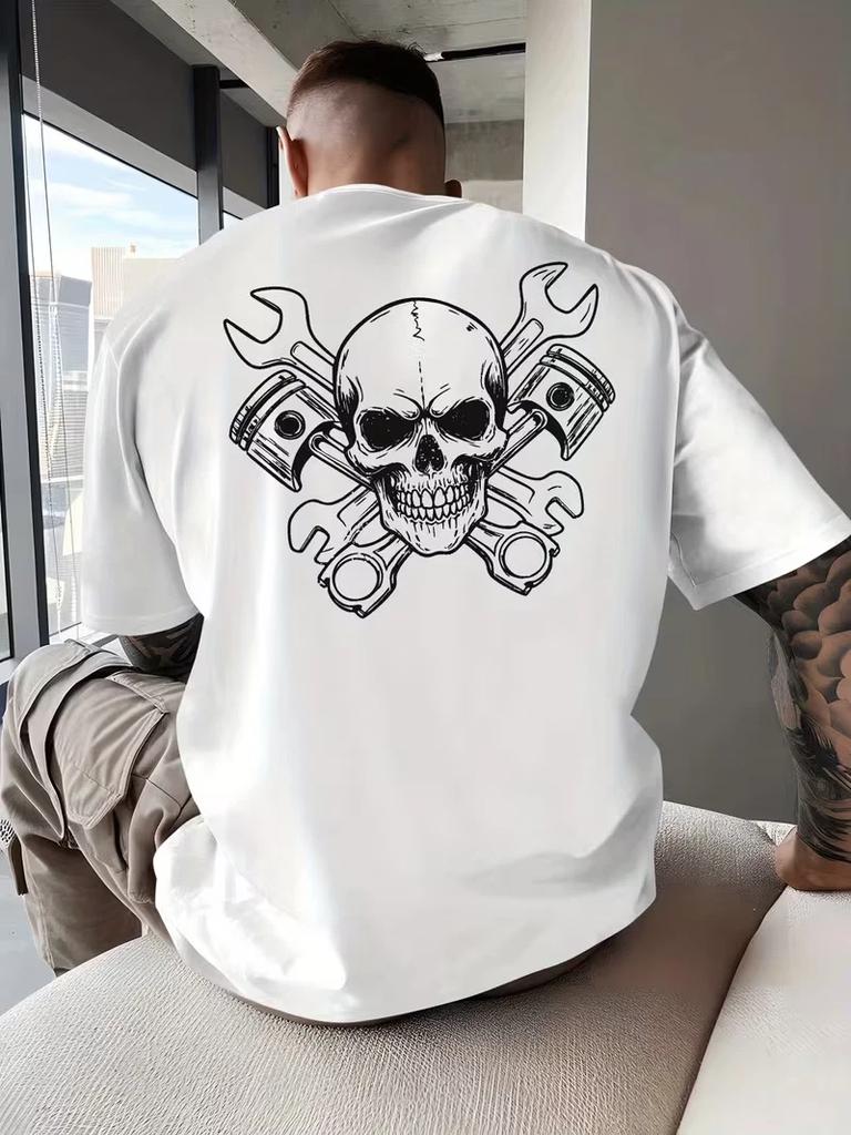 Skull T-Shirt Mens Biker Graphic Tee Punk Motorcycle Rock Trendy Bike Gear Tops