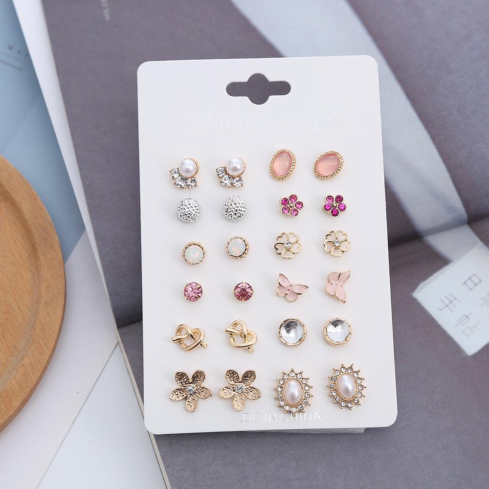12 Pairs of Colorful Geometric Diamond Stud Earrings for Women - Fashionable and Unique