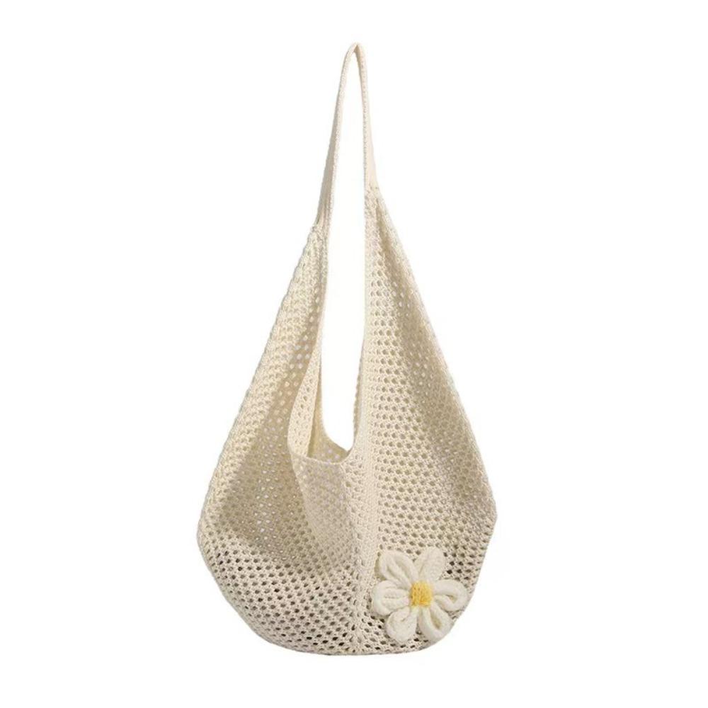 Casual Handmade Crochet Underarm Bag Hollow Out Large Capacity Mesh Tote Knitting Weaving Beach Bag for Shopping