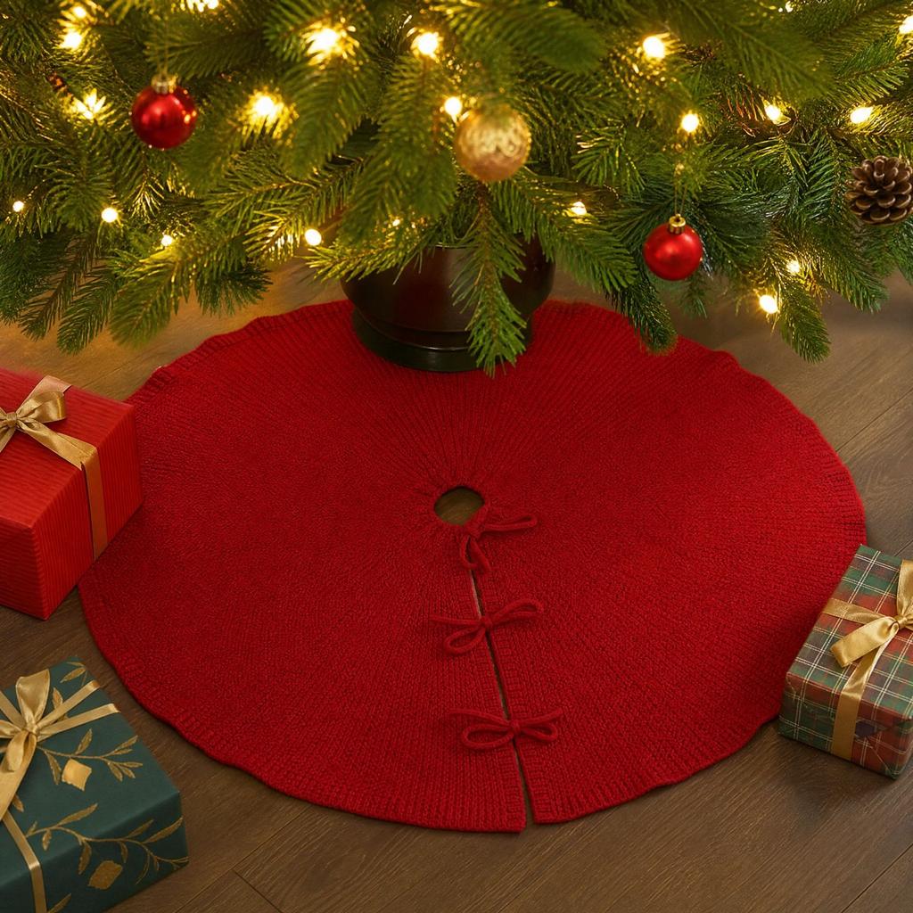 Small Knitted Christmas Tree Skirt for Home Decor, Gift Setting and Holiday Party Supplies