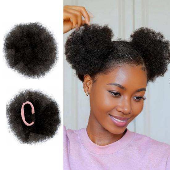 1 Pair Kids Afro Puff Ponytail Extension with Hair Tie Natural Looking Children Wrap Around Synthetic Messy Curly Hair Bun