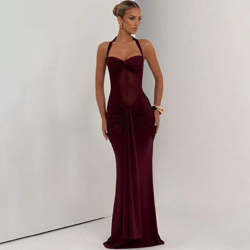 New women's clothing temperament pleated streamer dress foreign trade fashion neck sexy hip wrap dress women