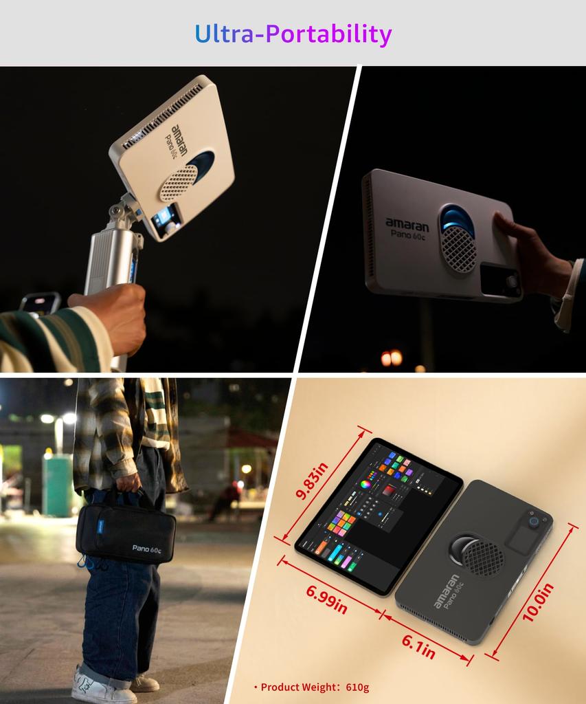 Amaran Pano 60c 60W RGBWW LED Panel lux Hoch Einstellbar PD Leicht und Kompakt Kabellose App-Steuerung Kit, Vollfarblicht, 22.220 Helligkeit,