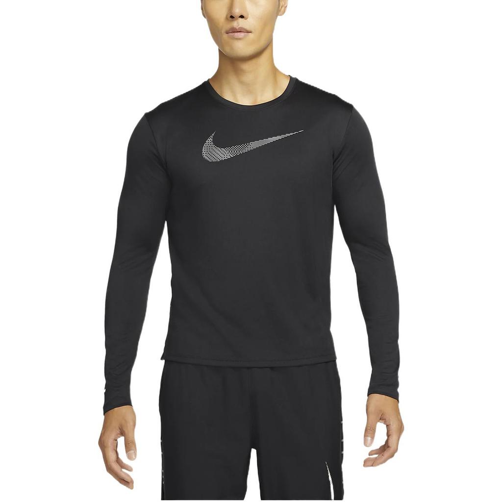 Nike Dri-FIT UV Run Division Miler Large Logo Quick-Dry Breathable Long Sleeve Running Shirt Men Tops Black DD6000-010