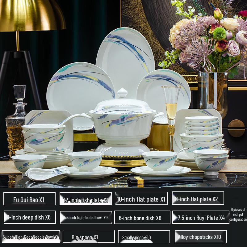 Huazao Baijia Ceramic Underglaze Dinnerware Set 62-Piece Luxury Set