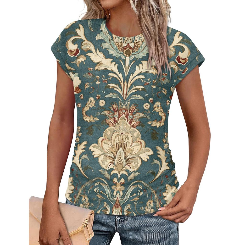 Women Summer Tops Trendy Crew Neck Short Sleeve T-shirts Shirts Fashion Women's Vintage Printed T-Shirt Outdoor Clothes Pullover