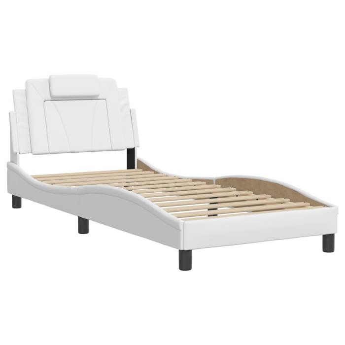 VidaXL Bed Frames with Headboard, Upholstered Bed with Cushion, Single Bed, Adult Bedroom Bed, Modern, White 90x200 Cm 3208069