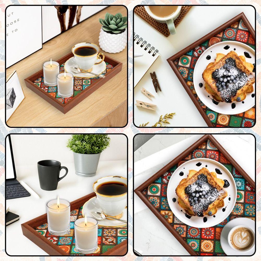 Bohemian Style Wooden Tray 30x20cm Handmade Snack Tray Square Jewelry Storage Tray for Desktop Foyer Decoration Home Storage