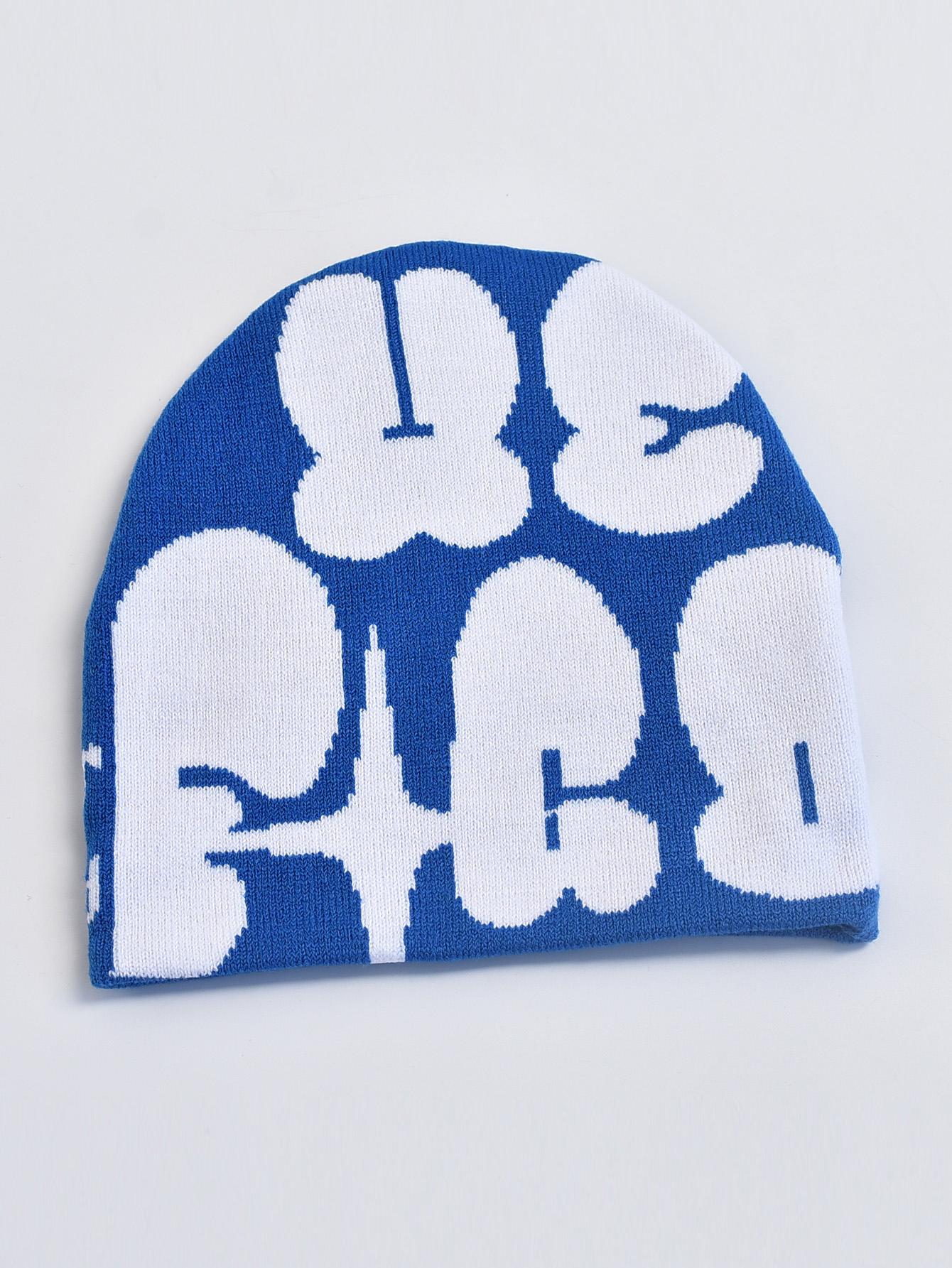 

Осенне-зимние вязаные шапки унисекс с буквенным принтом Beanie Casual Skullies Y2k Ins Hip Hop Cap One Size синий