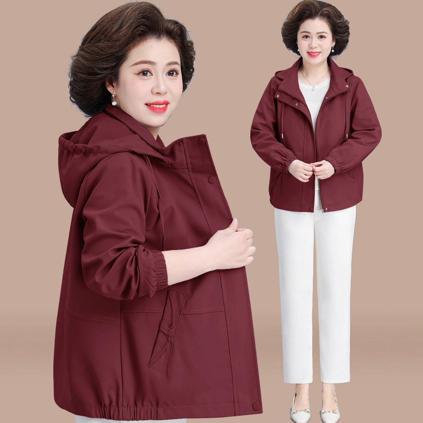 

Plus Size Hooded Windbreaker for Moms - Spring/Autumn Casual Loose Jacket for Middle-Aged & Elderly Women 3XL (recommended 60-67.5 kg)