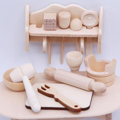 11 Pieces 1/12 Miniature Baking Set, Wooden Kitchen Utensils, Mini Model Doll Accessories Decoration