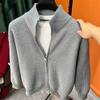 Men Solid Color Zipper Cardigan Stand Collar Knit Sweater Casual Outerwear