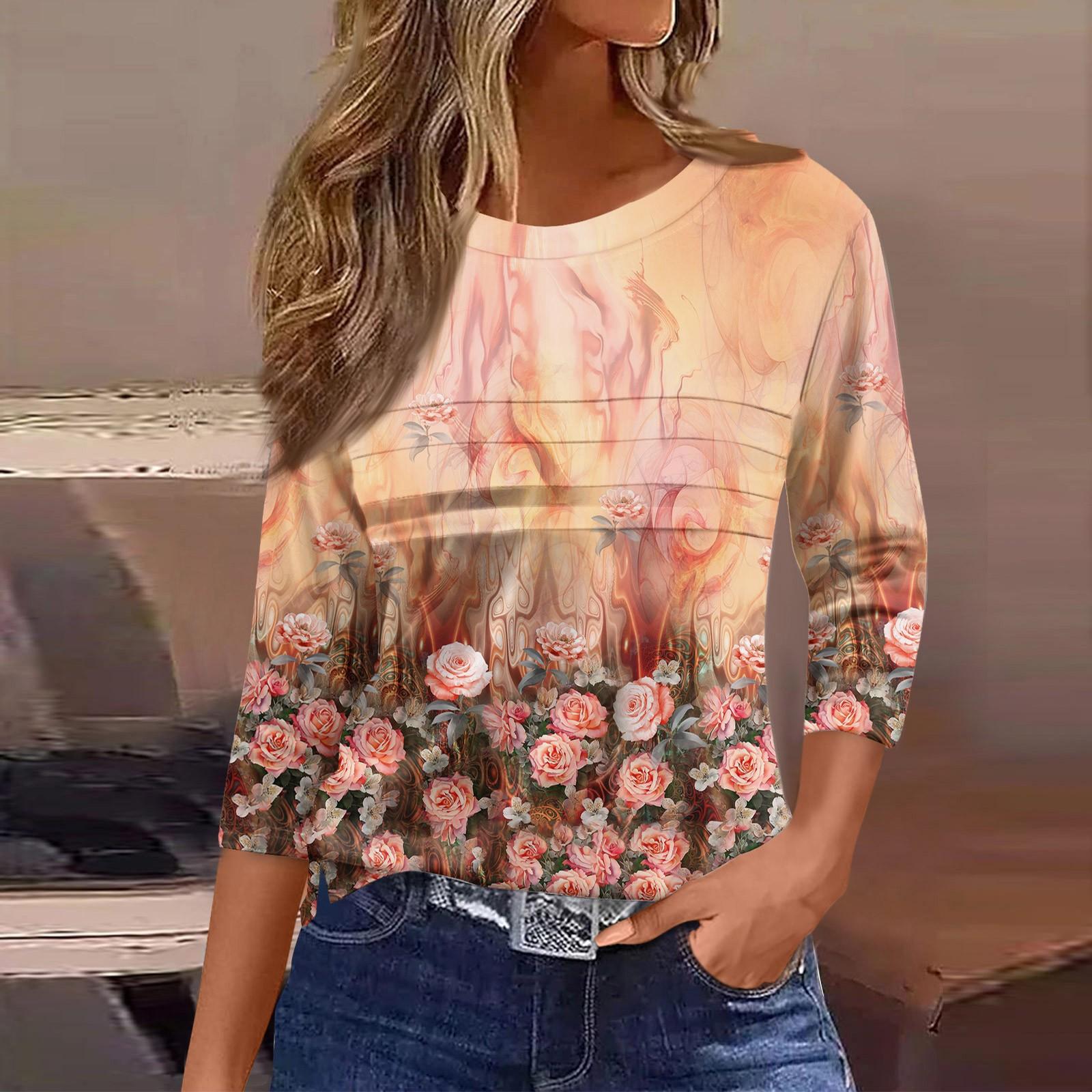 

Женская мода повседневный свободный топ с рукавом 3/4 в полоску с круглым вырезом XXL оранжевый