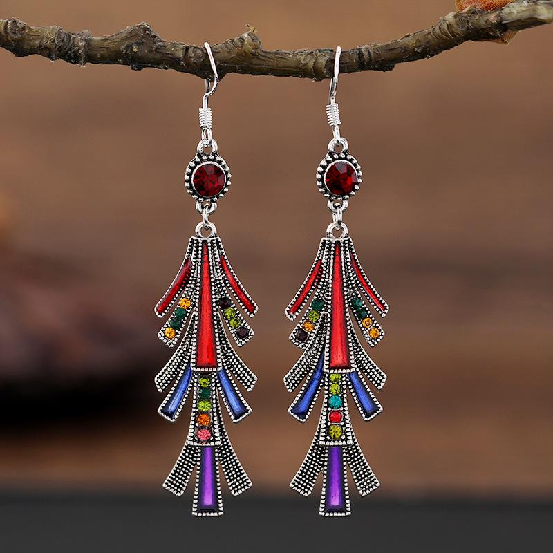 Vintage Palace Crystal Long Tassel Earrings with Feminine Style and Versatile Personality Earrings, Korean Fashion Ethnic Style Earrings