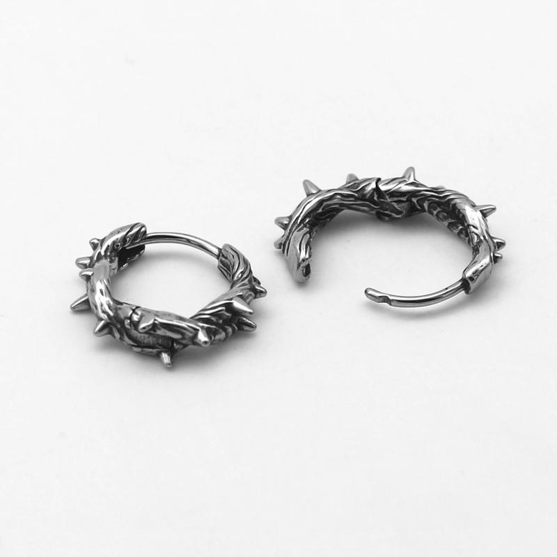 Retro Punk Black Thorn Hoop Earrings Hypoallergenic Earrings for Men Punk Jewelry Fashion Street Casual