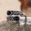 Aesthetic Caved Pattern Opening Rings With Waterdrop Black Stone Antique Copper Color Vintage Elegant Female Ring Jewelry