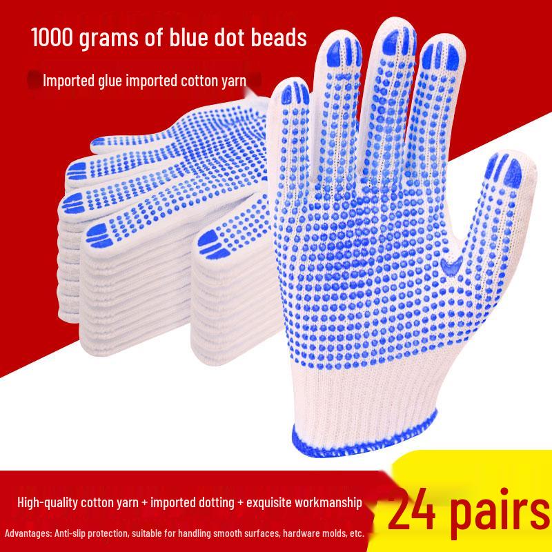 Non-Slip Breathable Dotted Cotton Work Gloves for Men and Women - Wear-Resistant and Ideal for Construction Sites