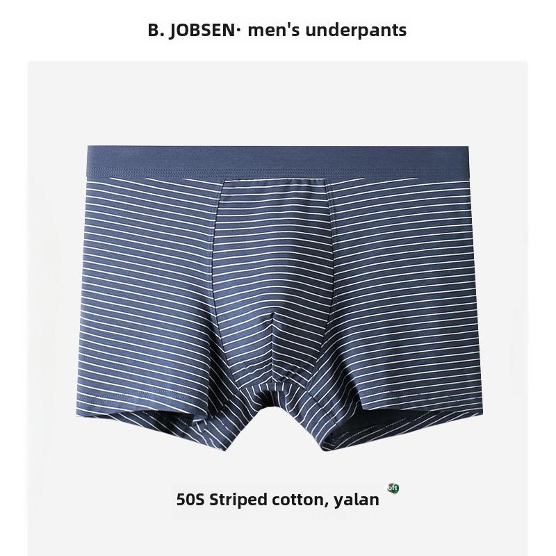 Men's Cotton Modal Boxer Briefs - Breathable Large Size, Striped Japanese Style for Autumn and Winter.