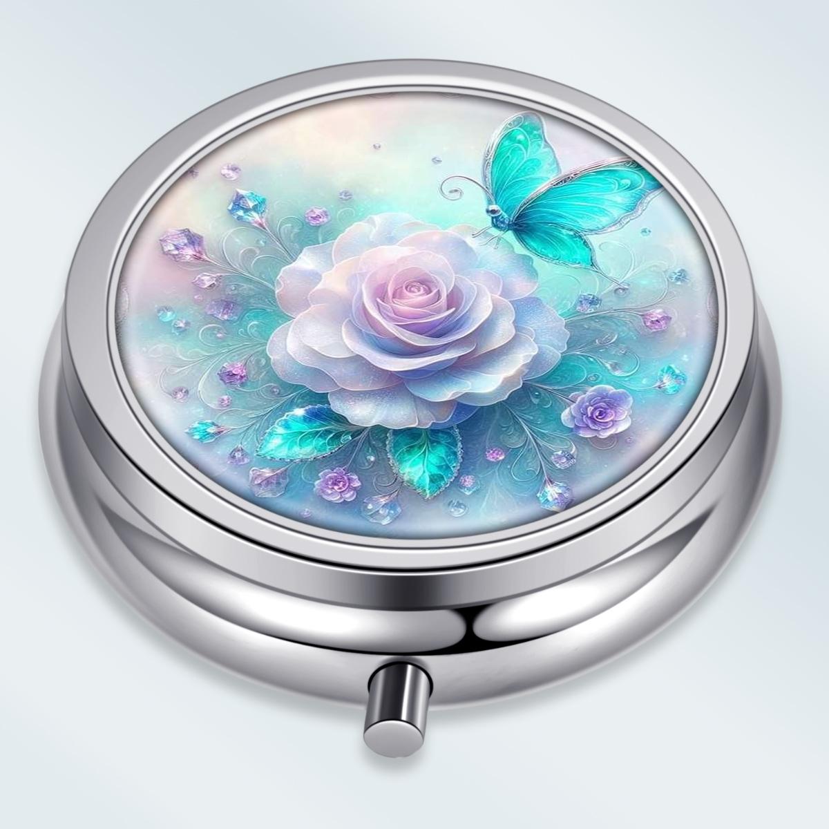 

Portable Pill Box with 3 Compartments, Mini Metal Medicine Organizer Case, Cute Printed Pill Container for Vitamins, Pills, Jewelry, Travel, Daily Use