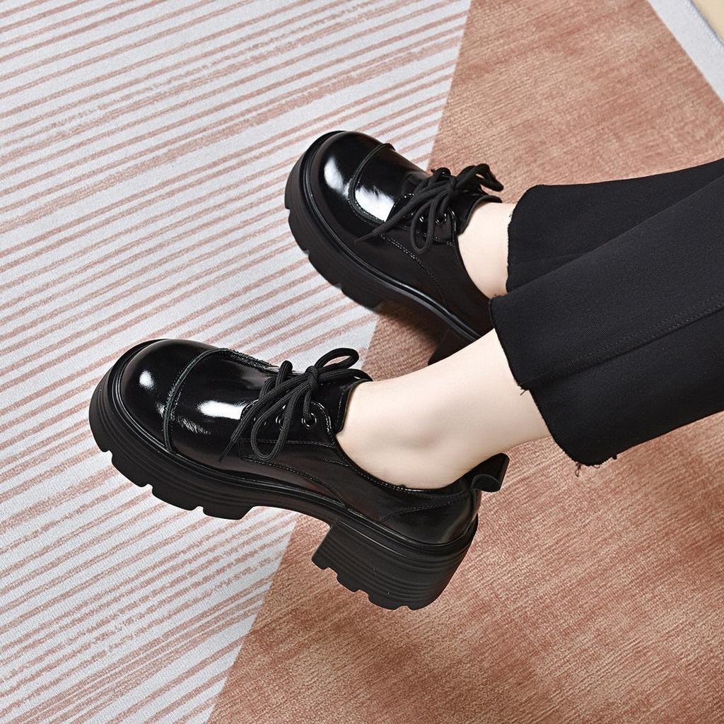 Platform Shoes Women's Autumn New Waterproof Platform Muffin Heel Lace-up Small Leather Shoes College Style Women