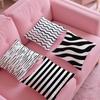 Black White Striped Geometric Rectangle Silky Short Plush with Invisible Zipper Dustproof Sofa Cushion Cover for Home Decor